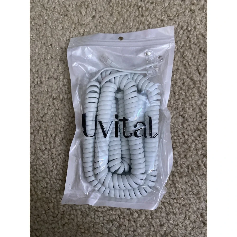 Uvital 2 Pack Phone Cord for Landline, 1.4 FT Coiled White Telephone 2PCS-8FT